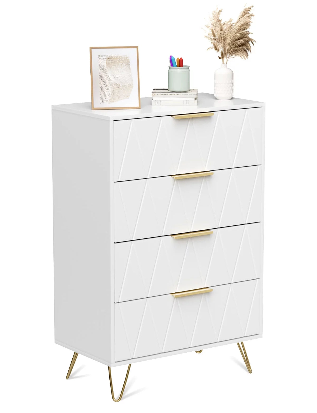 Black 4 Drawer Wood Dresser with Metal Handles F90296