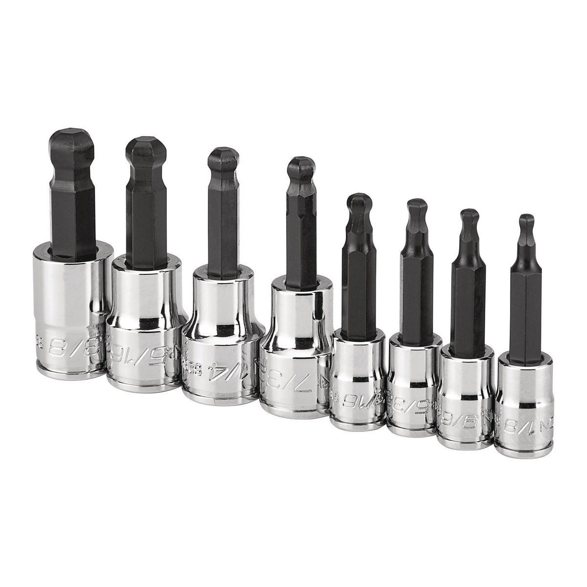 1/4 in. and 3/8 in. Drive SAE Ball Hex Socket Set, 8 Piece D8701