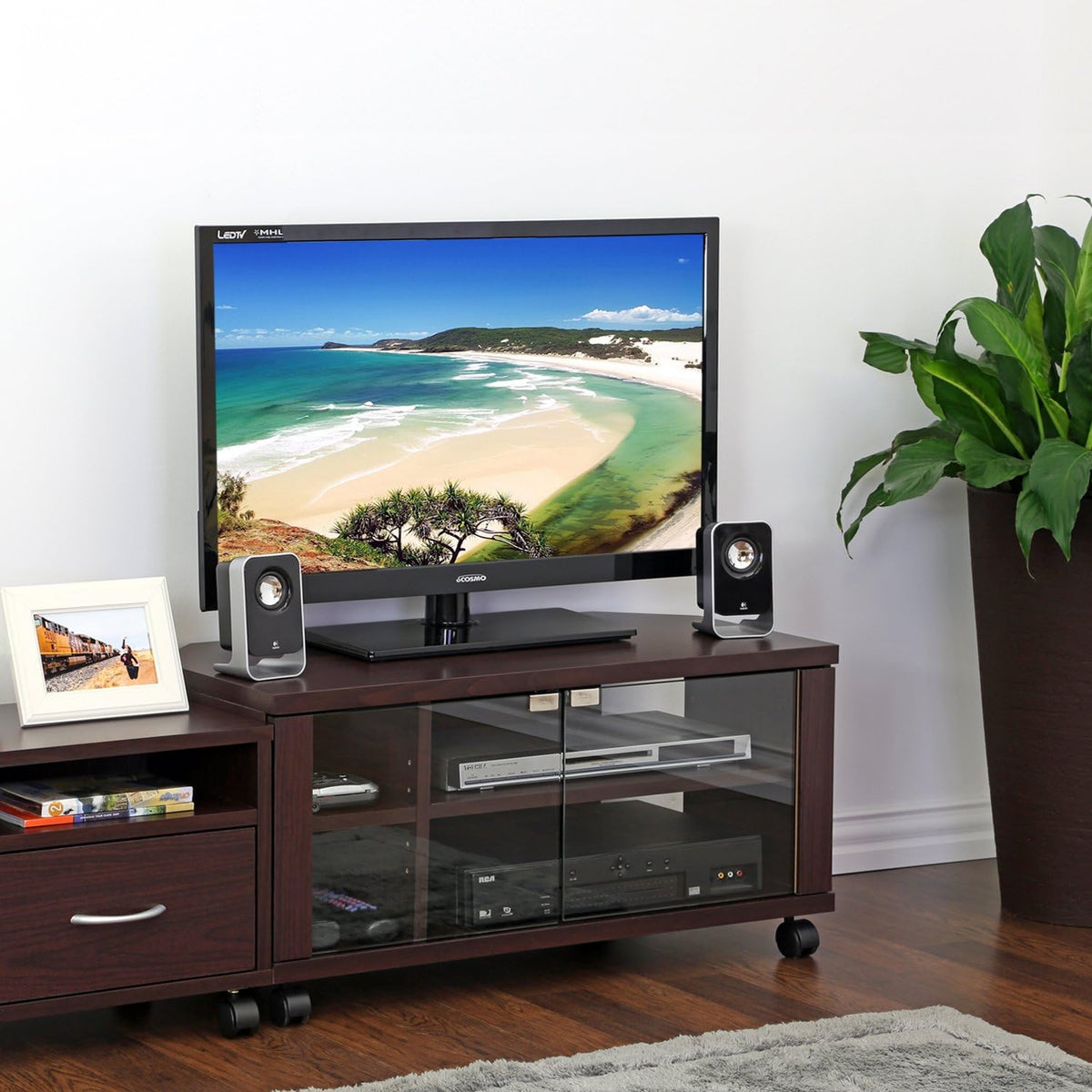 Espresso TV Stand with Double Glass Doors Z5420