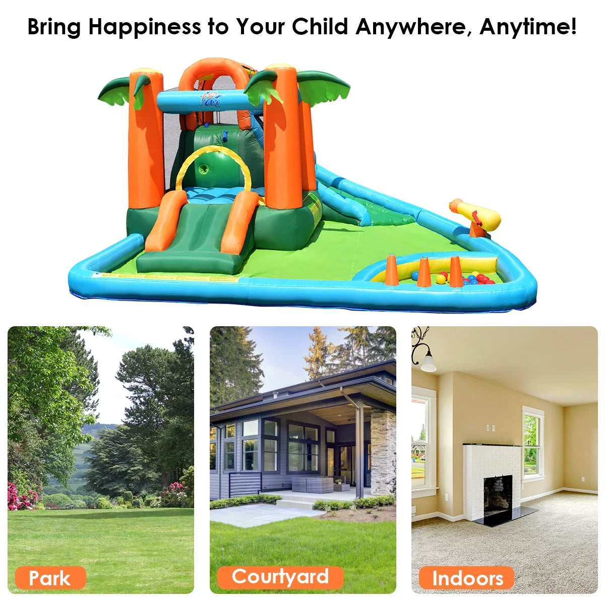 Inflatable Bounce House Kids Water Splash Pool Dual Slide W792096