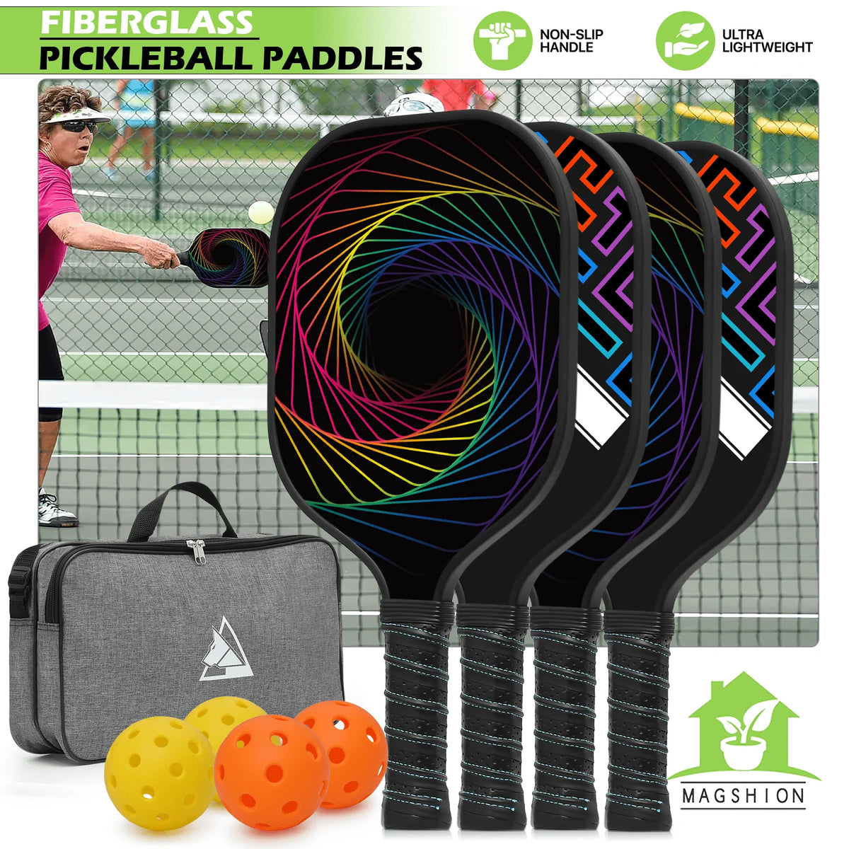 Carbon Fiber Pickleball Rackets Set of 4 with Carry Bag A881918