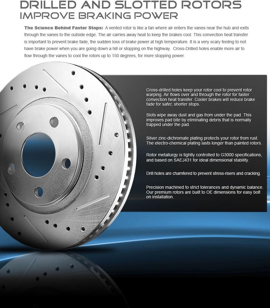 259mm 5 Lug 2 Rotors Ceramic Brake Pads and Clips E39465