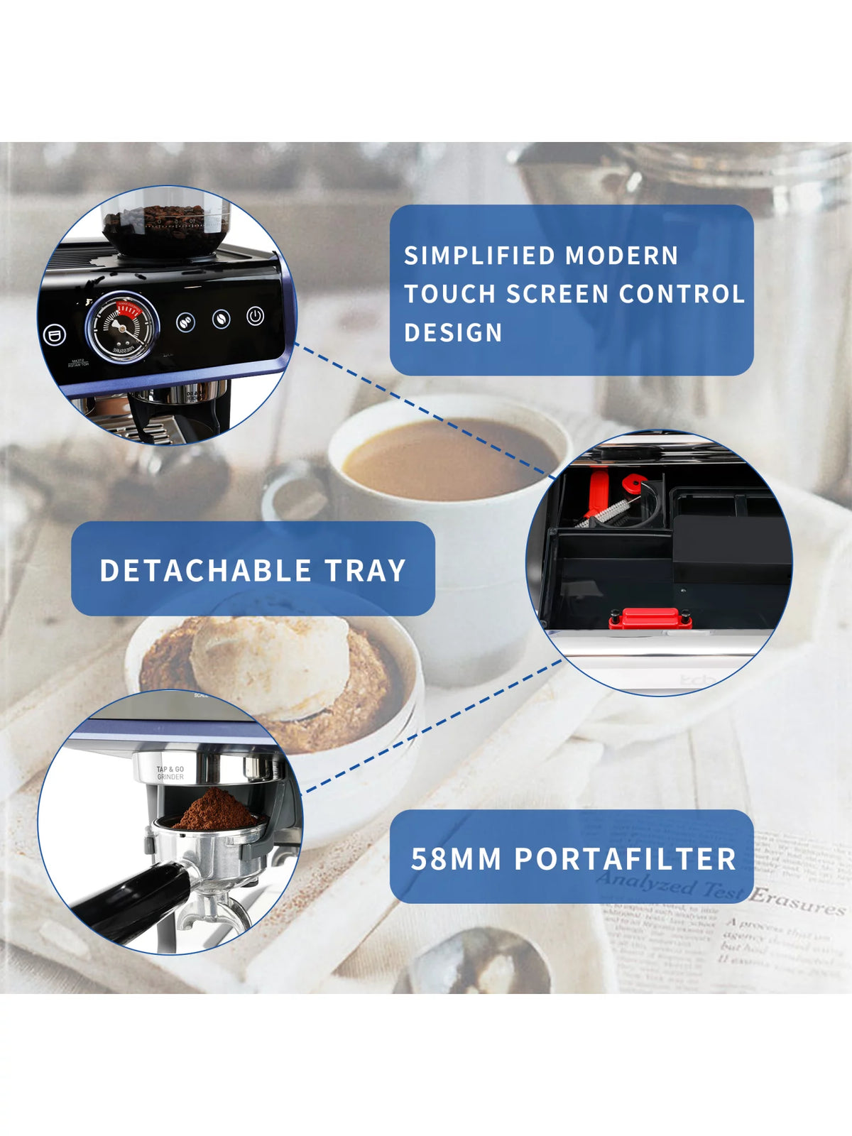 All in One Espresso Machine with Coffee Grinder and Milk Steam Wand M18471