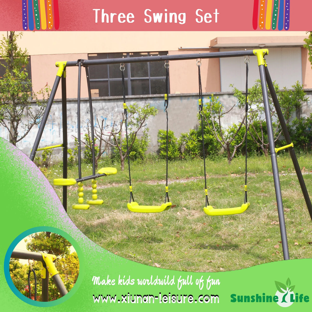 5 in 1 Metal Swing Set with Slide and Glider O232180