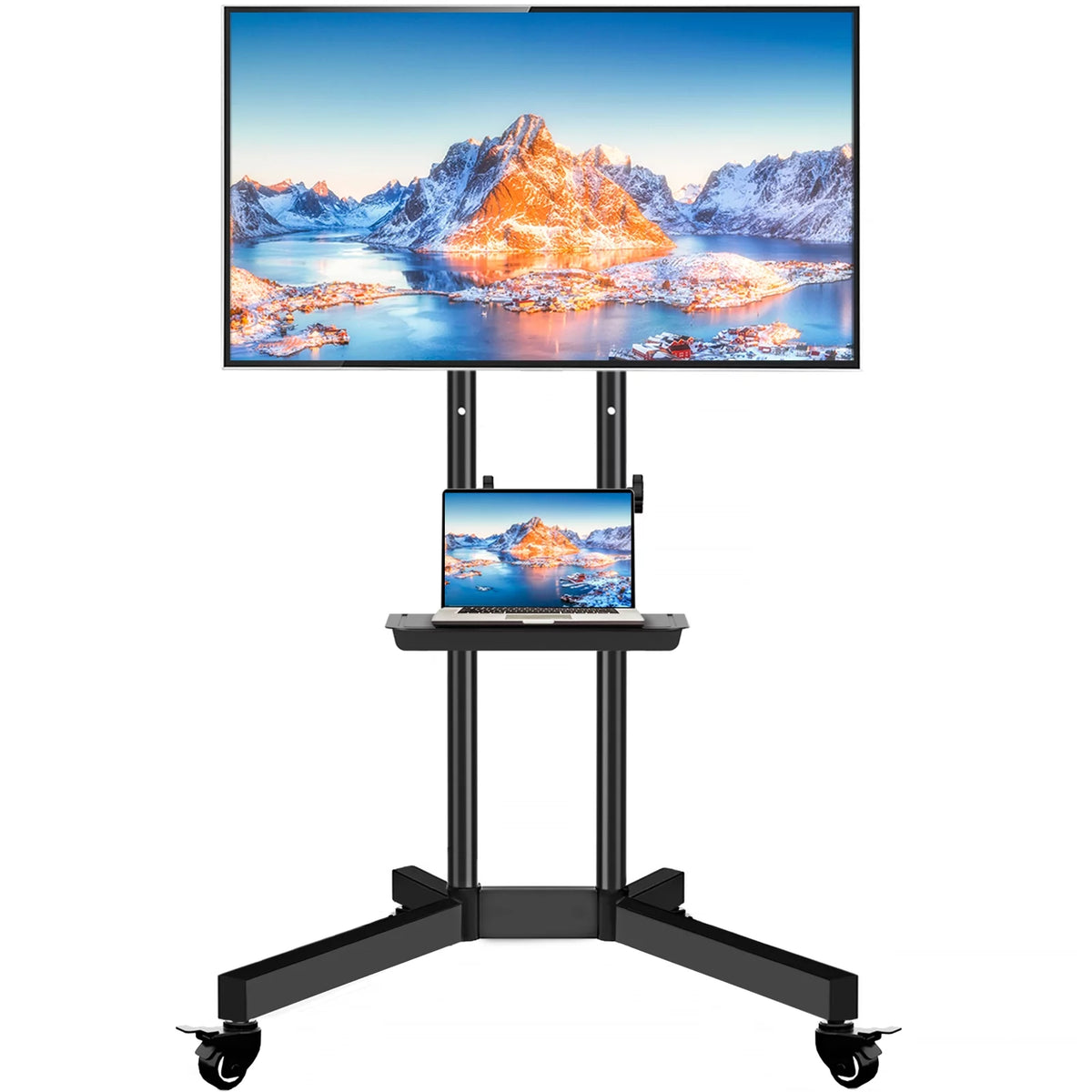 Black Mobile TV Stand Cart on Wheels for 32 to 75 inch TVs H6919