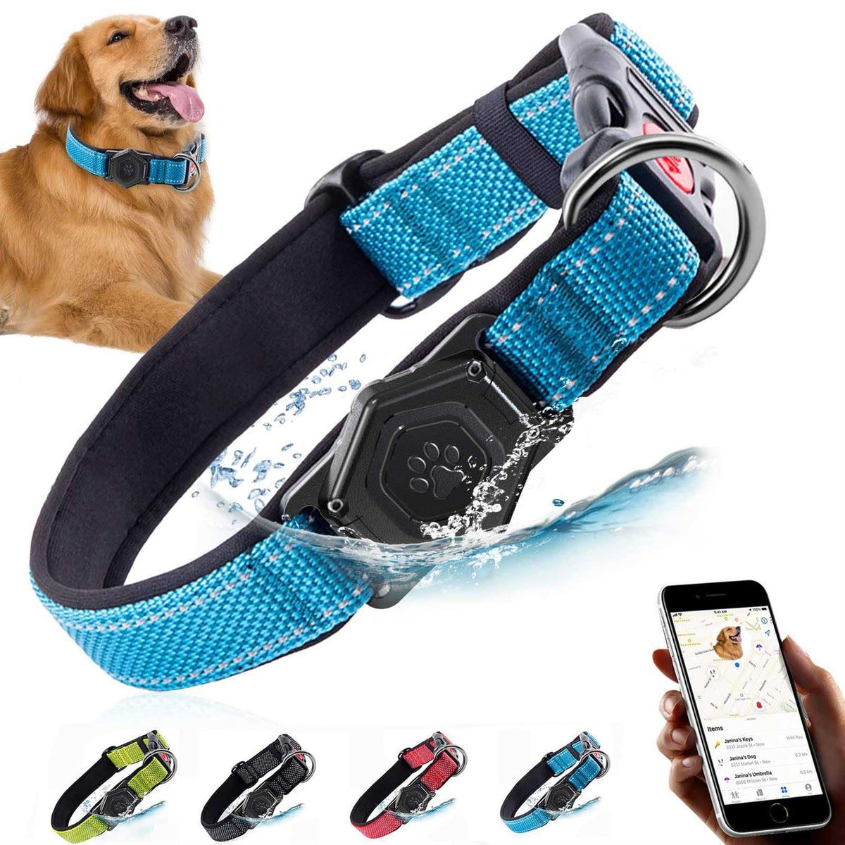 Adjustable Reflective Dog Collar with AirTag Holder Y99539