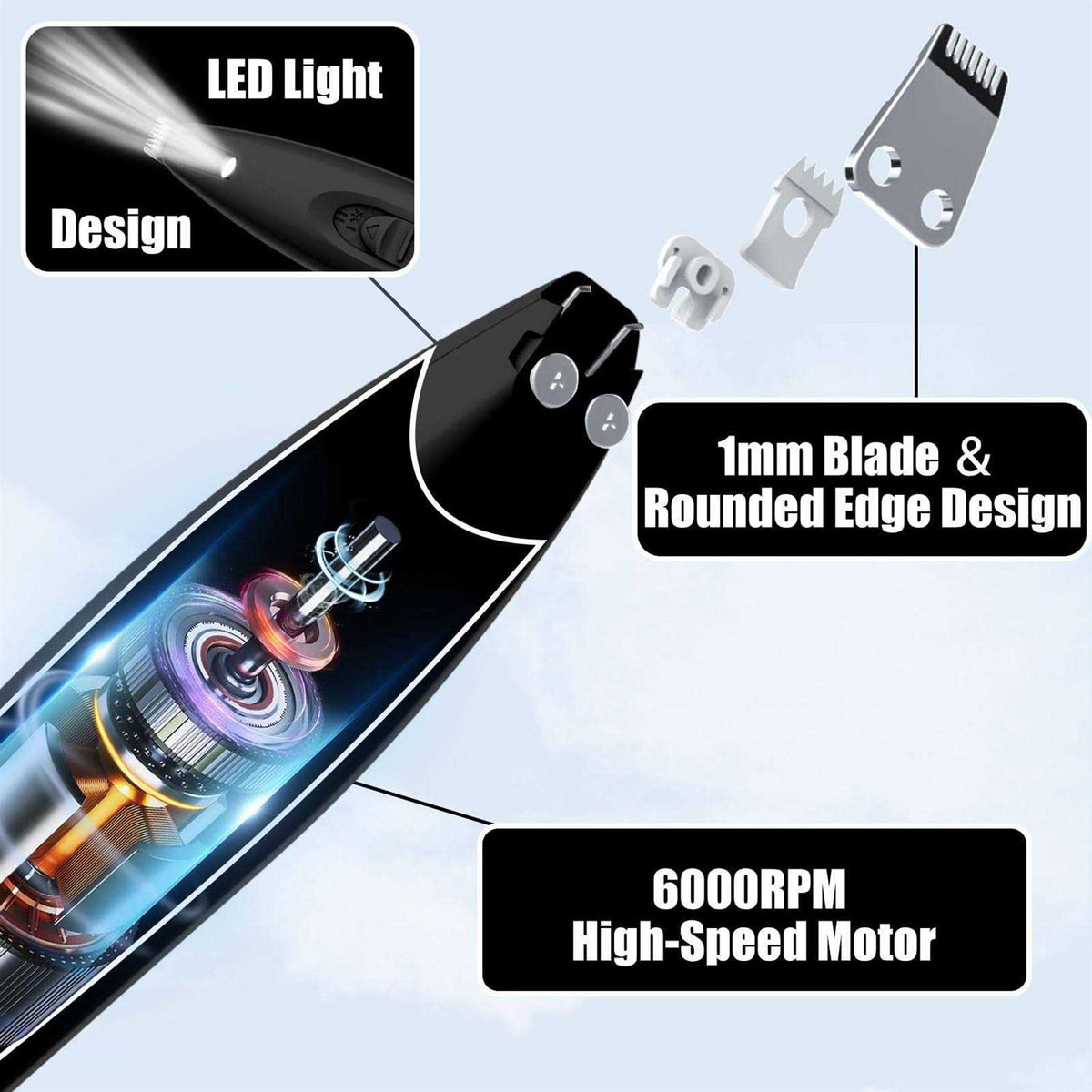 Dog Paw Trimmer with LED Cordless Rechargeable Dog Clippers U160289