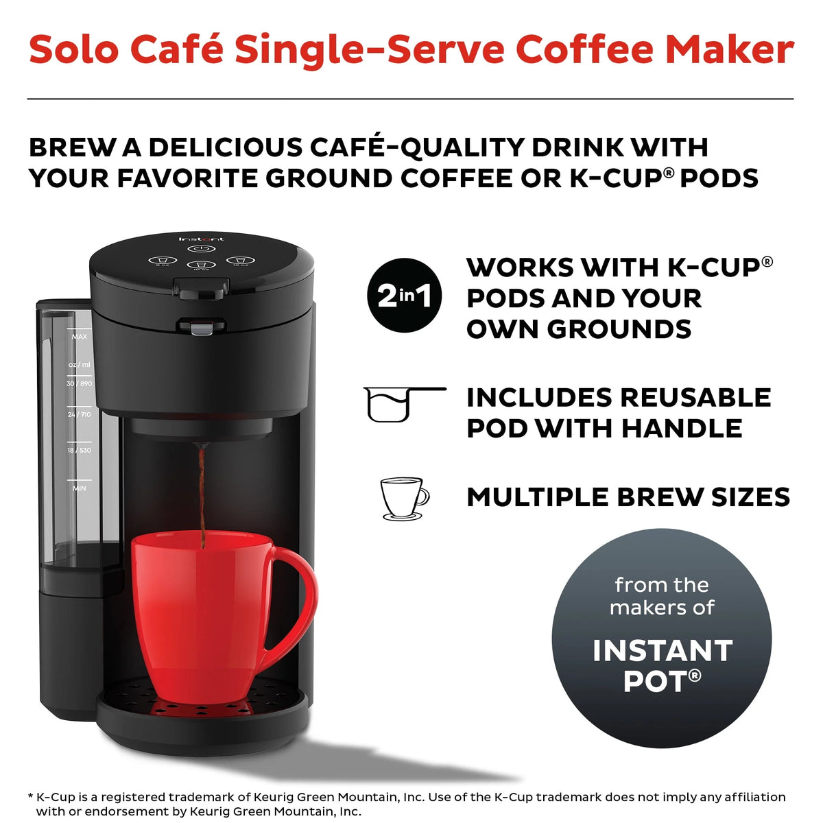 2-in-1 Single Serve Coffee Maker for K-Cup Pods and Ground Coffee, Black R464