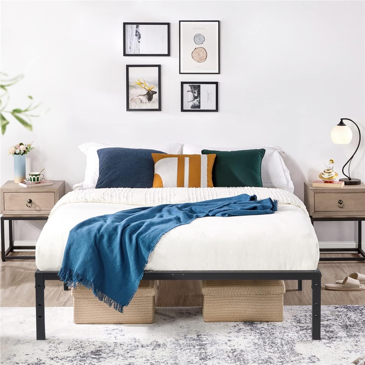 Black Metal Platform Bed Frame with Headboard and Footboard Twin Size N75692
