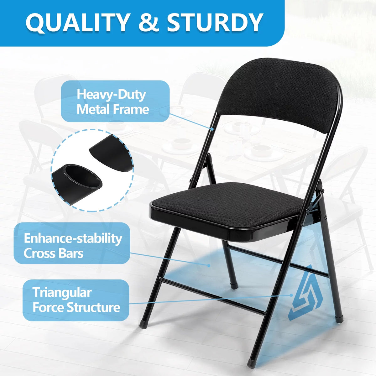 Black Fabric Padded Folding Chair 6 Pack M594