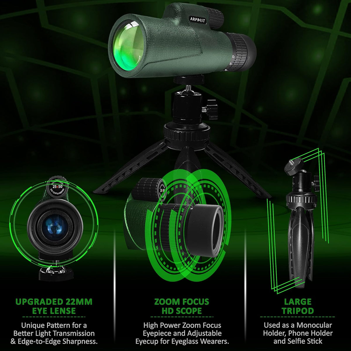 25X50 High Definition Monocular Telescope with Smartphone Holder & Tripod S830920