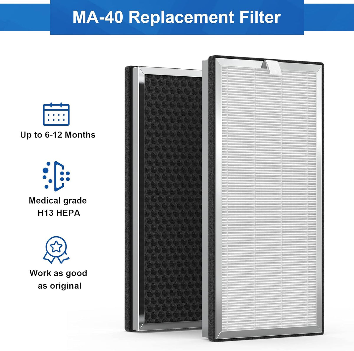 2 Pack MA-40 Replacement Filters H13 HEPA Activated Carbon E897788