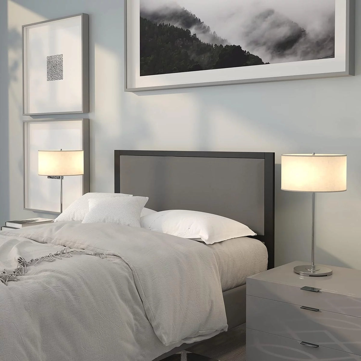 Dark Gray Upholstered Metal Panel Headboard Z354