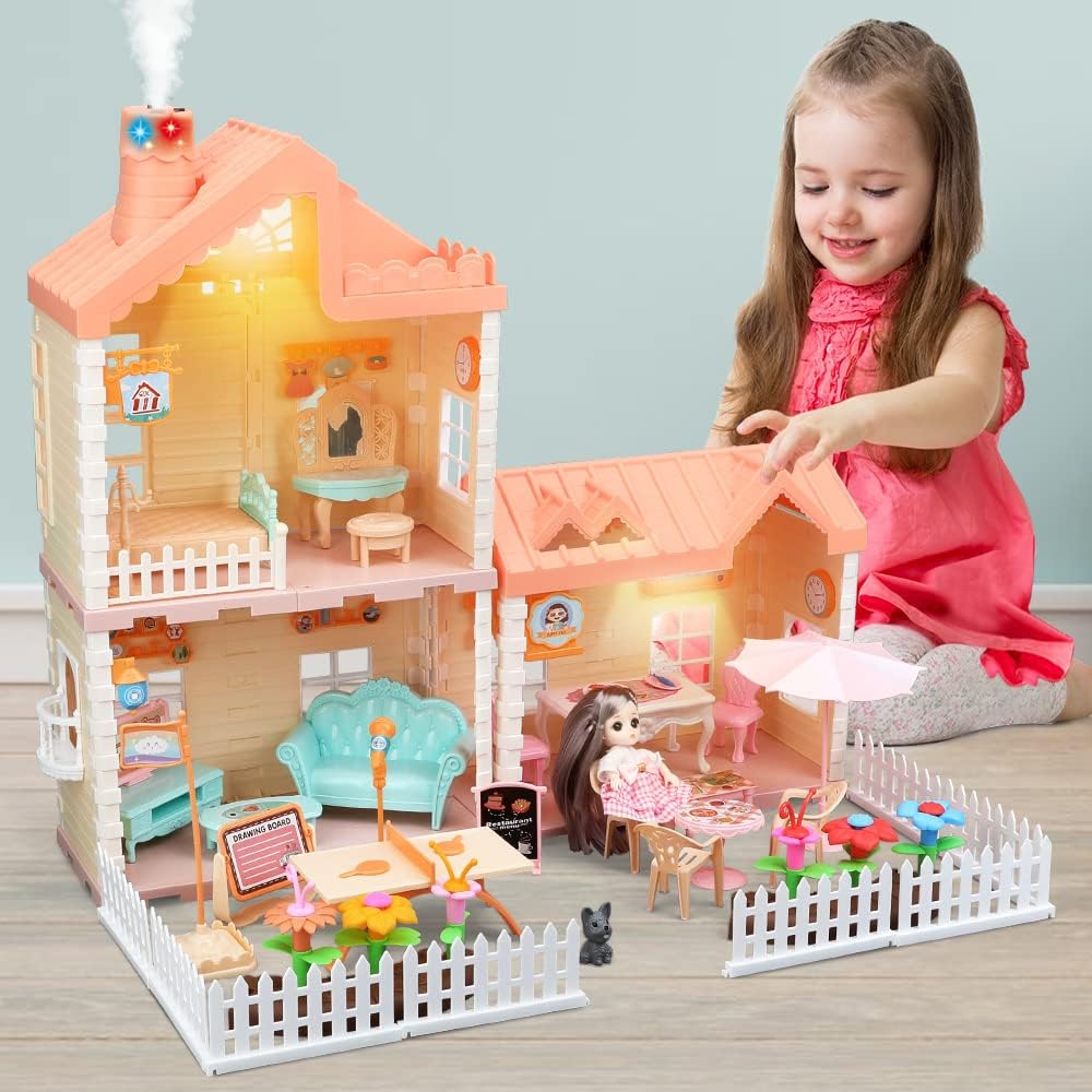 Dollhouse with Light, Chimney & Doll H363304