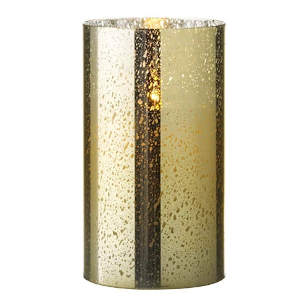 6x22 Gold Mercury Glass LED Pillar Candle with Timer I32817