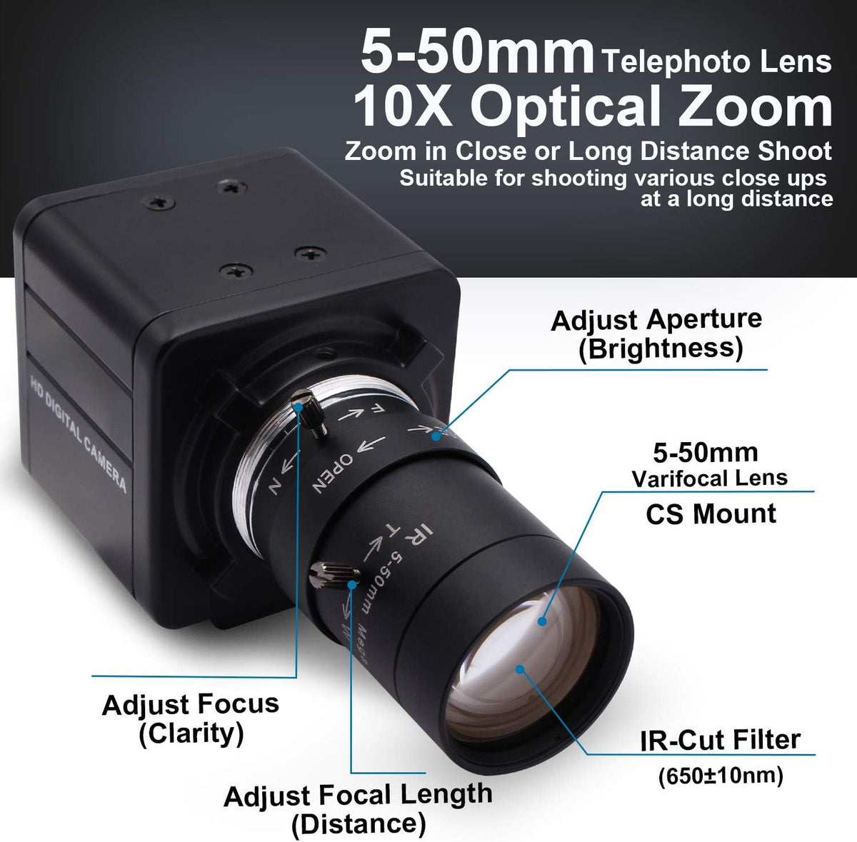 5MP USB Camera with 5-50mm Varifocal Lens M826210