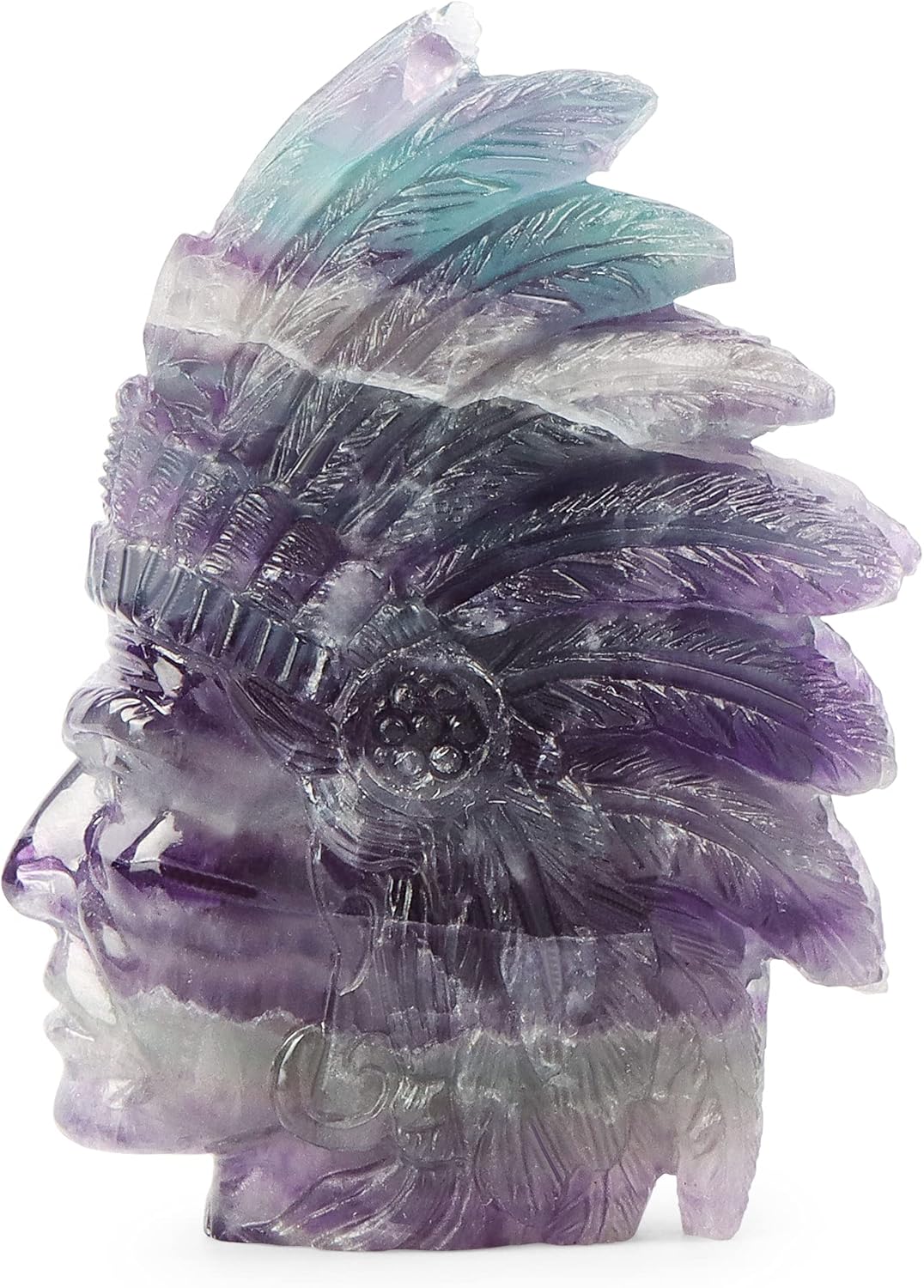 2.5 Crystal Indian Head Statue Rainbow Fluorite Figurines L3819