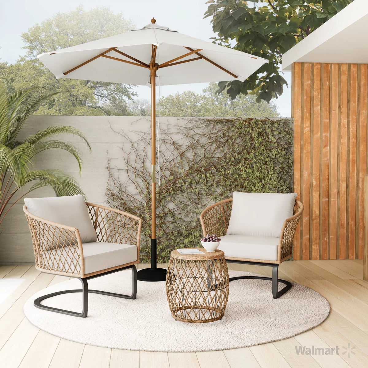 3-Piece White Wicker Outdoor Chat Set M14845
