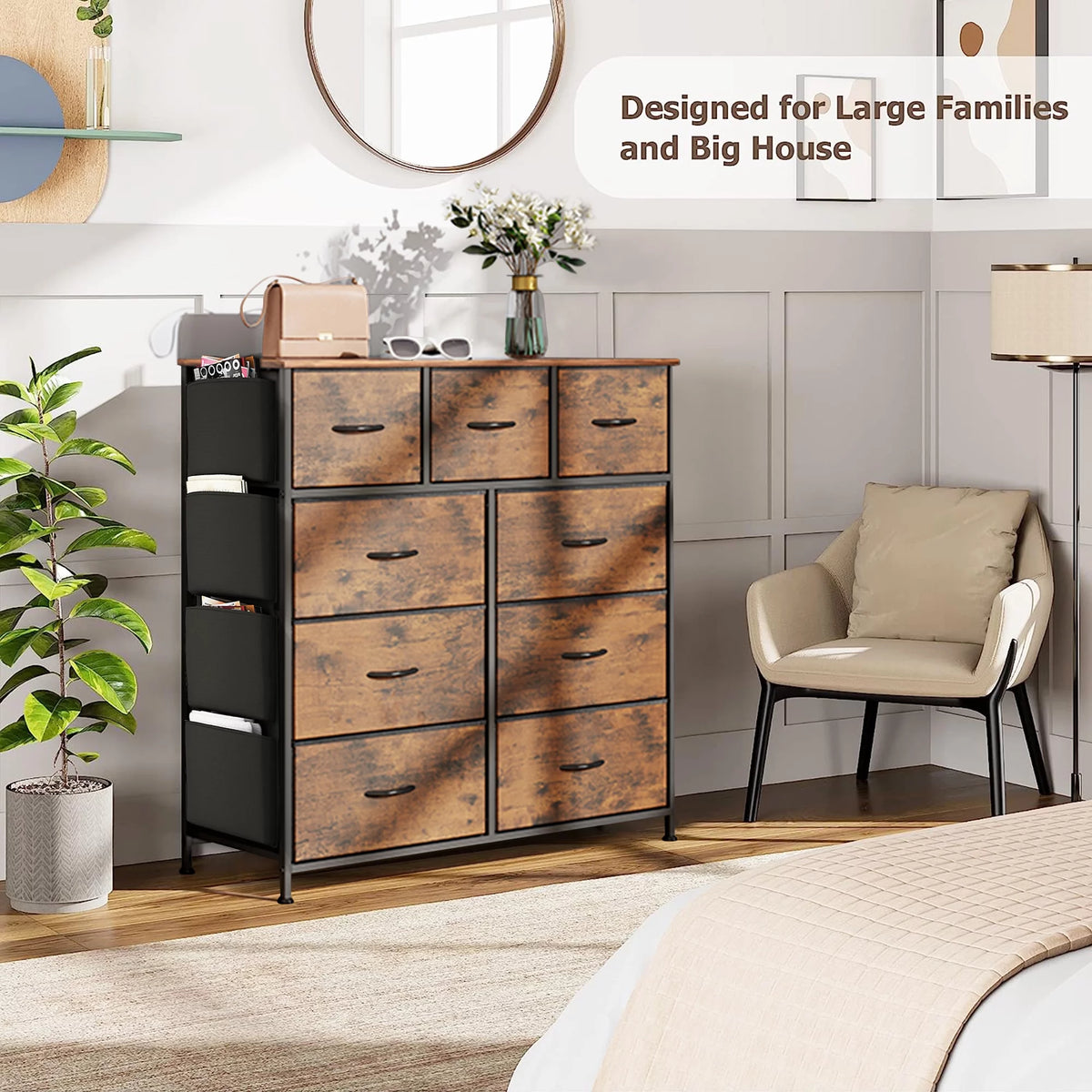Brown 9 Drawer Fabric Dresser G681351