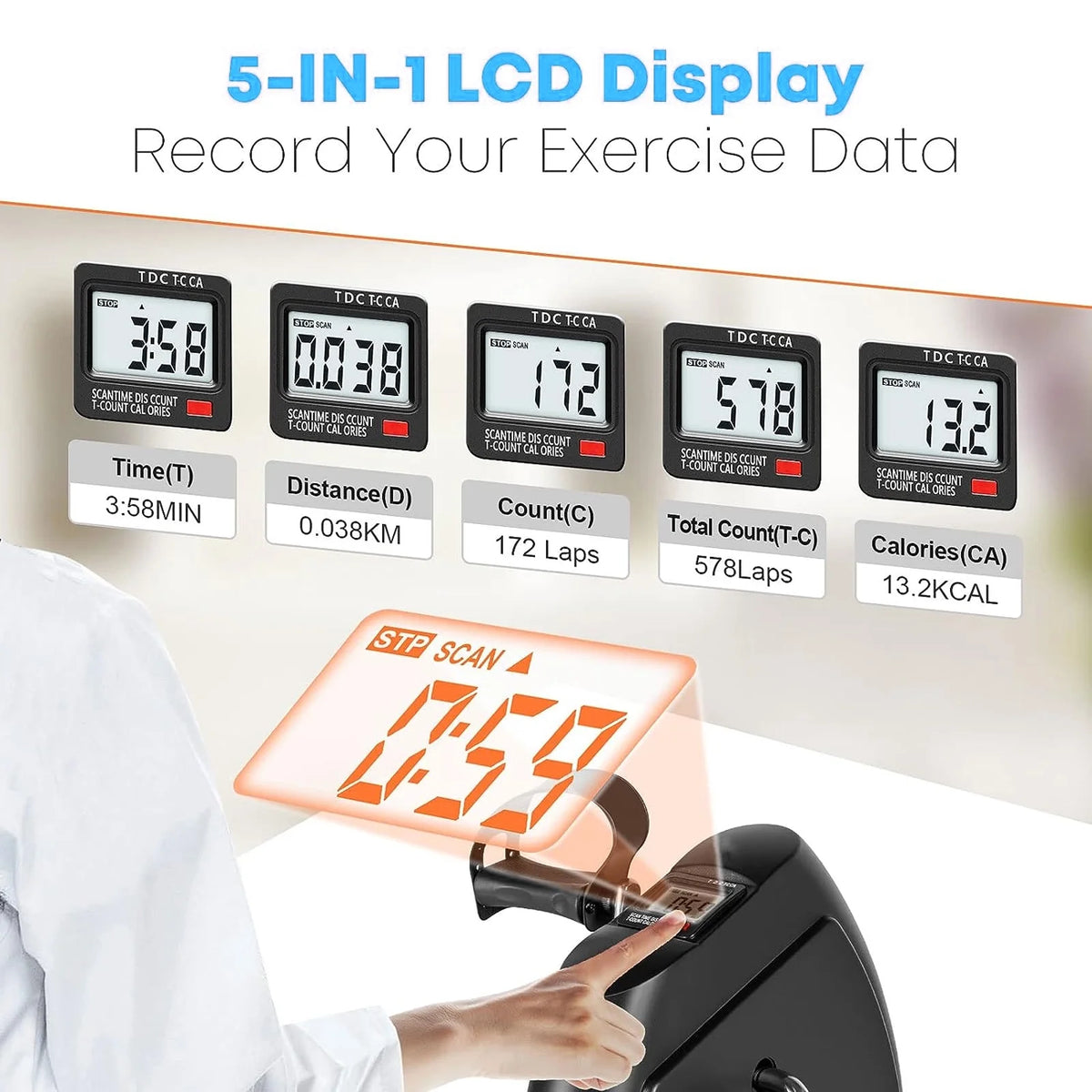 Black Under Desk Exercise Bike with LCD Display O3071