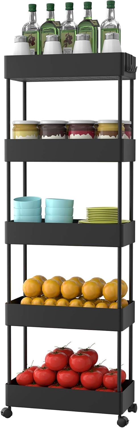 5 Tier Slim Rolling Storage Cart with Wheels E485991