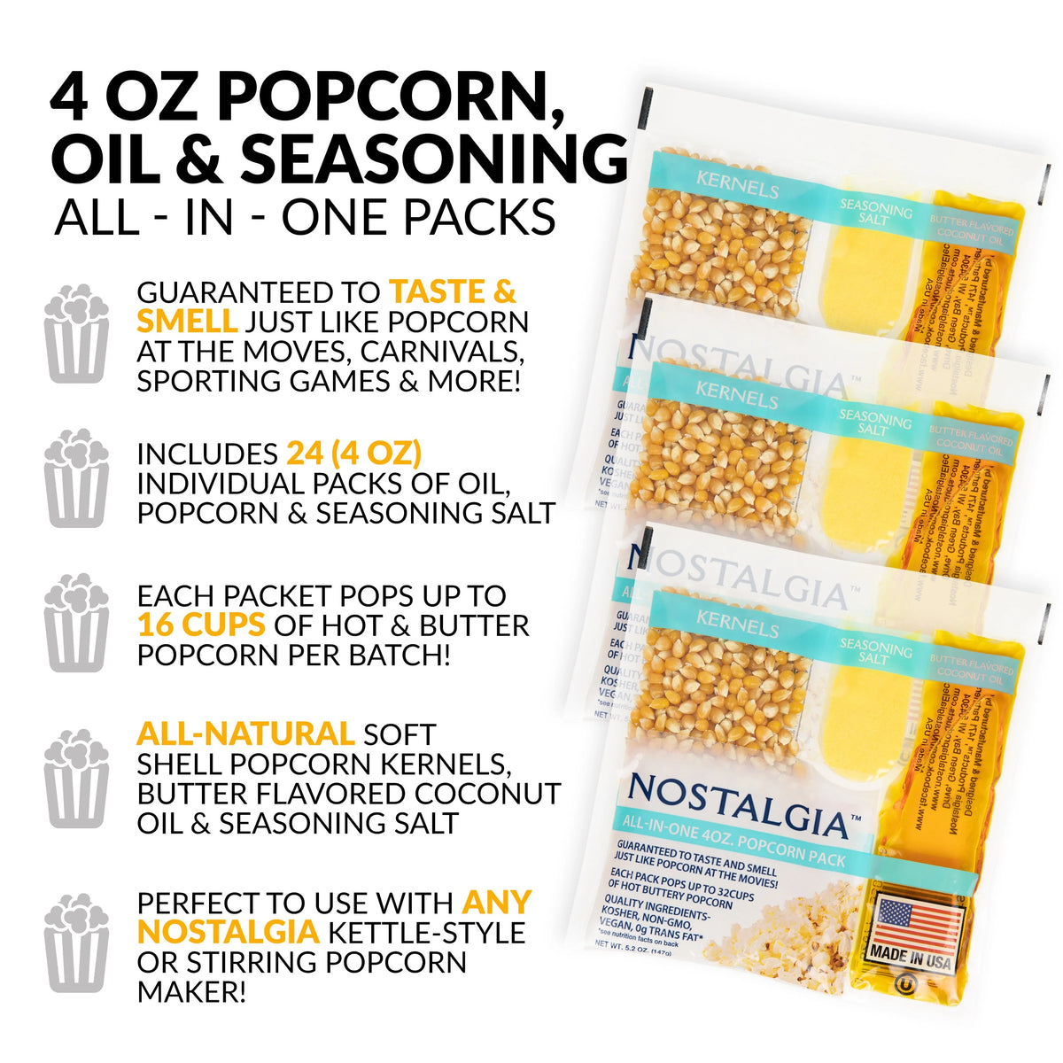 4-Ounce Popcorn Oil & Seasoning Salt All-In-One Packs 24 Count T629