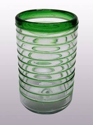 Emerald Green Spiral Blown Glass Drinking Glasses Set of 6 C6109