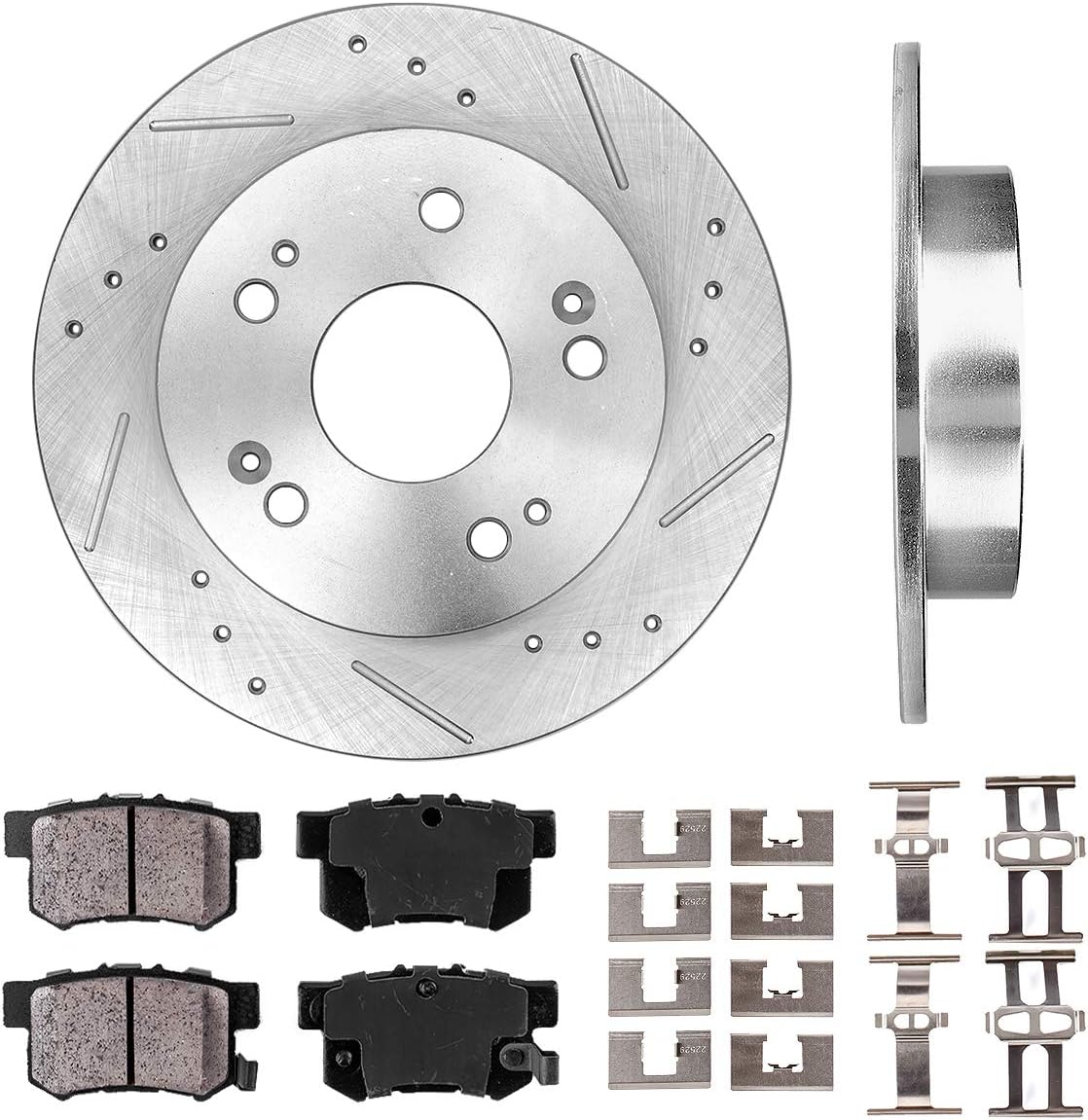 259mm 5 Lug 2 Rotors Ceramic Brake Pads and Clips E39465