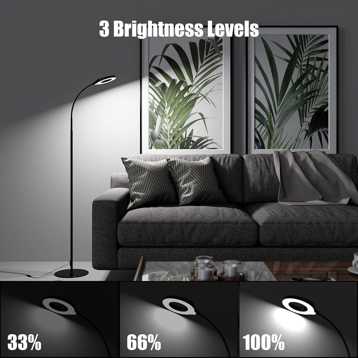 Black Dimmable LED Floor Lamp with Adjustable Gooseneck C6209