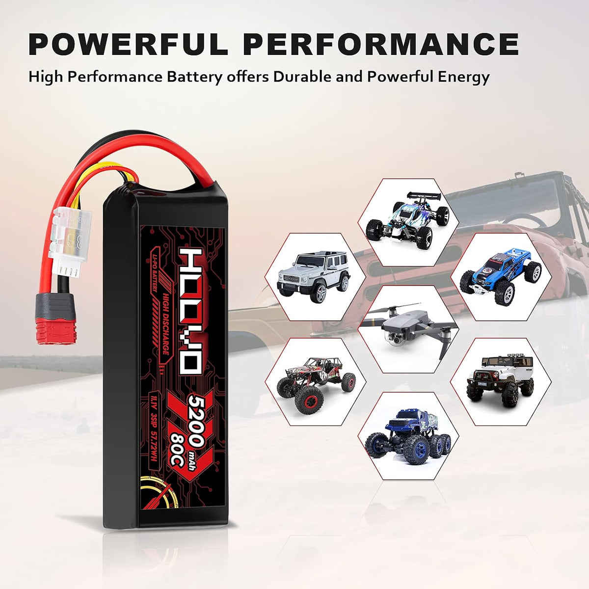 3S 11.1V 80C 5200mAh LiPo Battery with Deans T Plug 2 Packs T7514