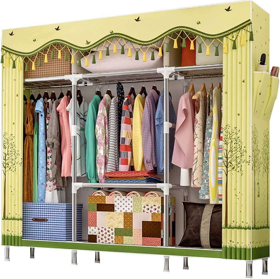 Extra Large Portable Wardrobe Storage Closet with Hang Rod and 2 Side Pockets Z37629