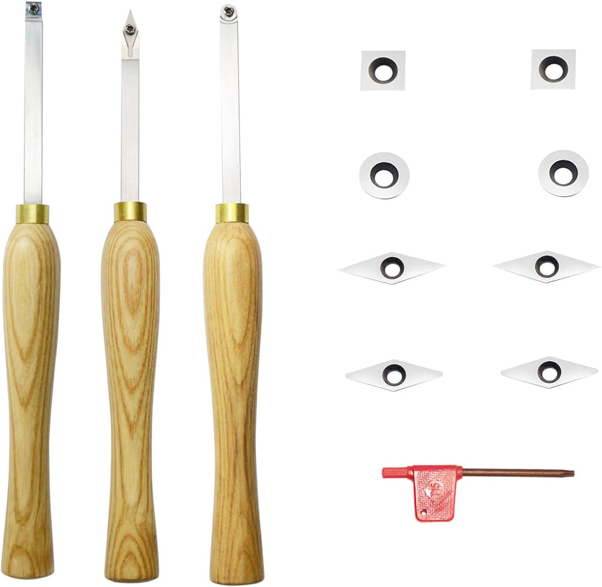 3 Pc Carbide Tipped Wood Lathe Turning Tools Set with Wood Handle F781478