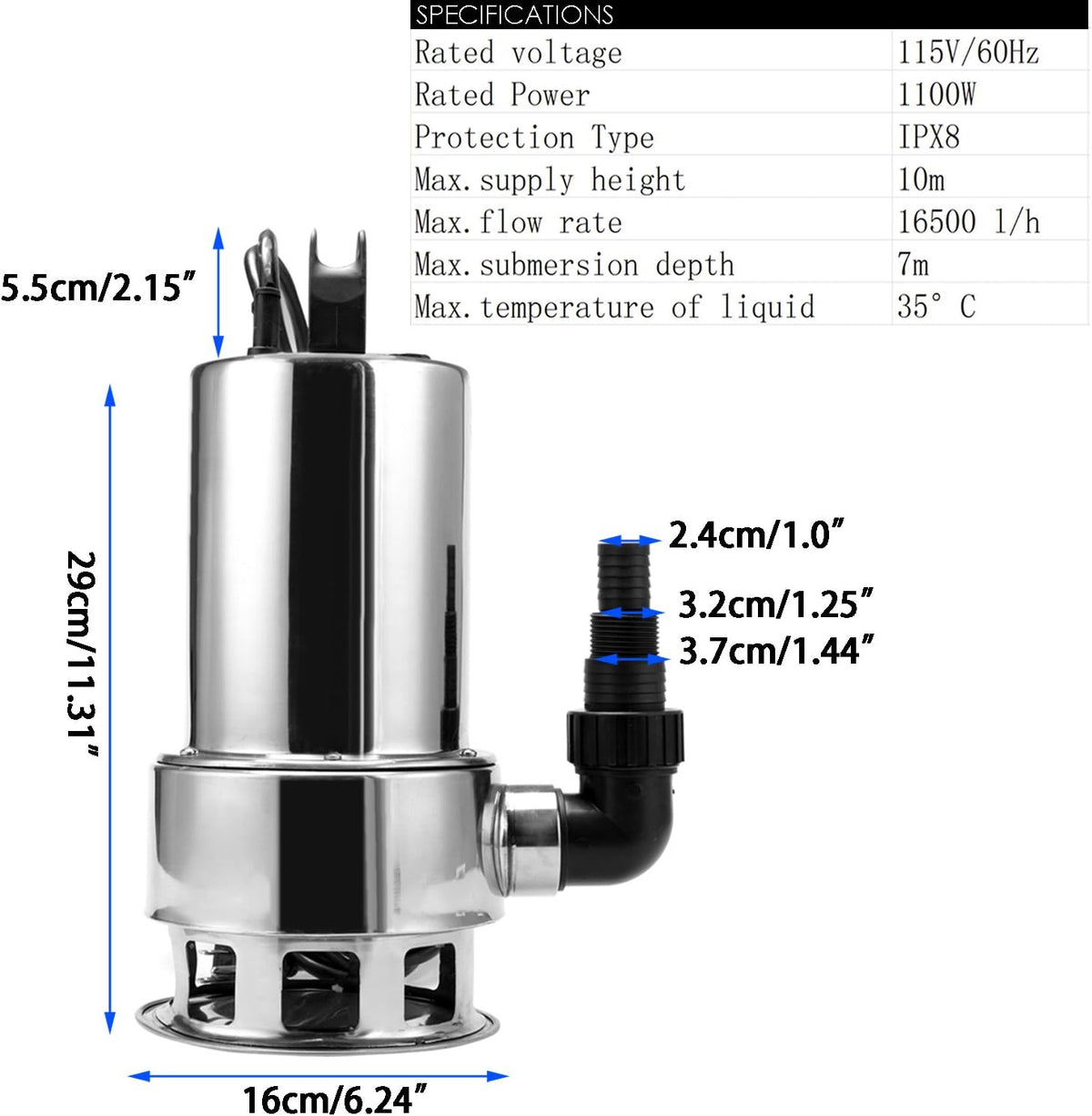 1.5 HP Stainless Steel Submersible Sump Pump S9202
