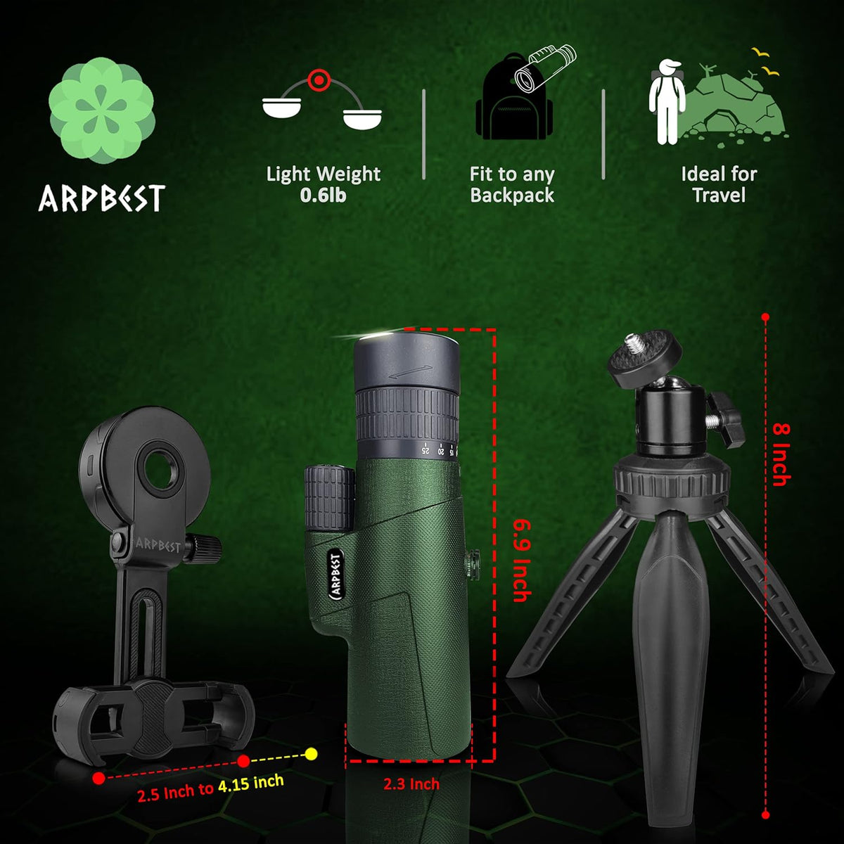 25X50 High Definition Monocular Telescope with Smartphone Holder & Tripod S830920