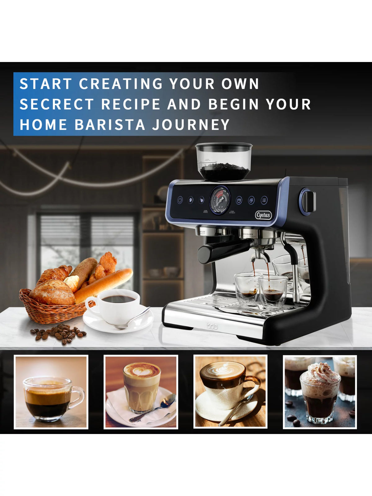 All in One Espresso Machine with Coffee Grinder and Milk Steam Wand M18471