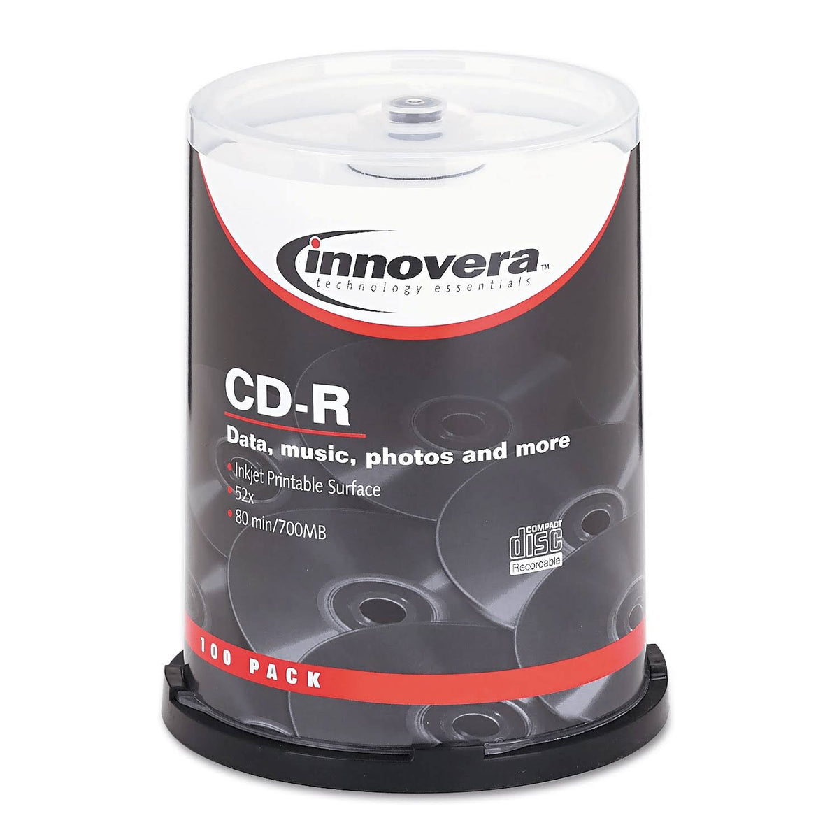 CD-R Discs, Hub Printable, 700MB/80min, 52x, Spindle, Matte White - 100/Pack X20749
