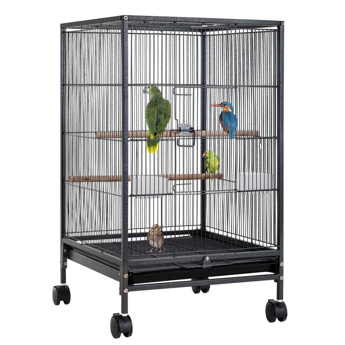35-inch Wrought Iron Bird Cage with Rolling Stand B24176
