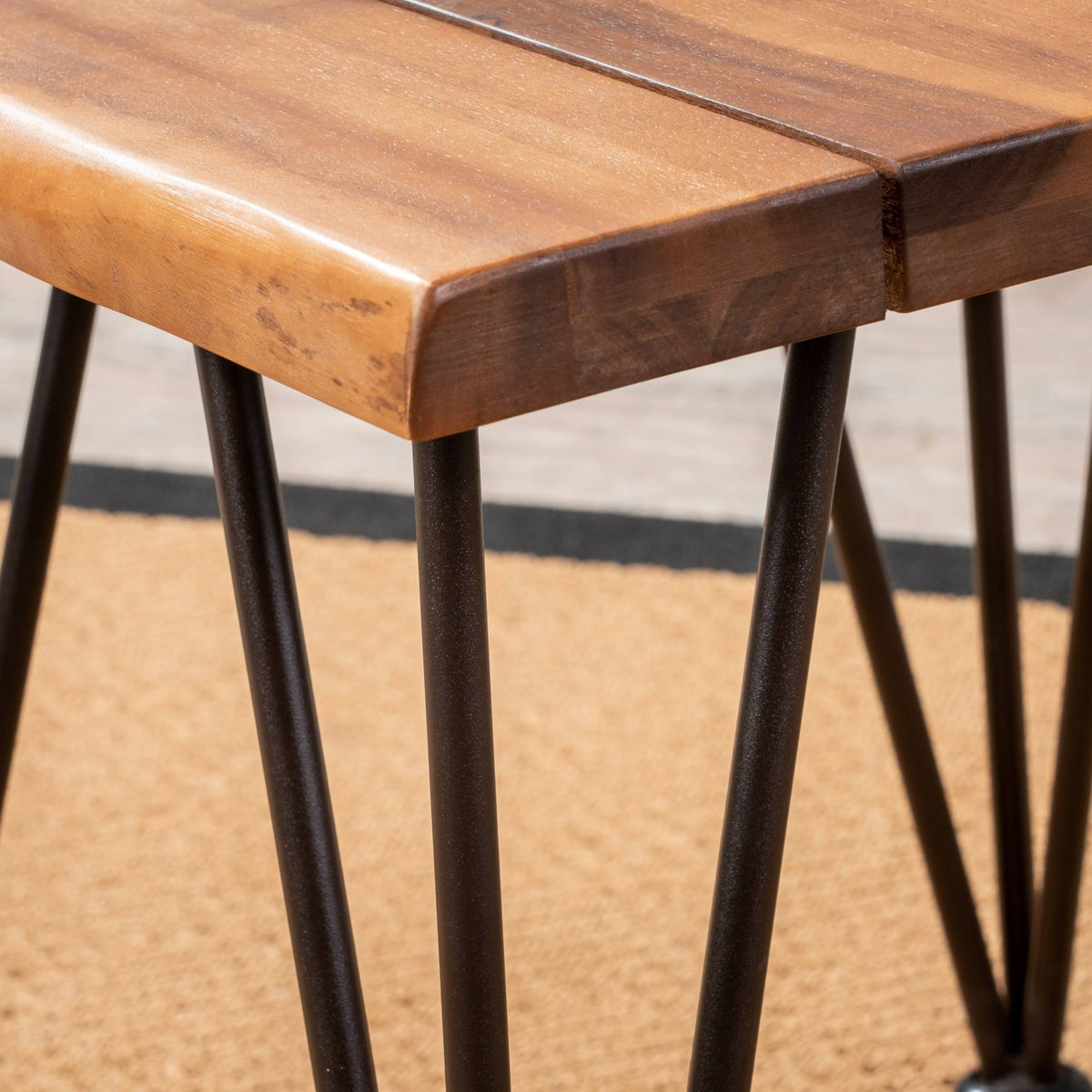 Industrial Iron & Teak Finished Acacia Wood Accent Table H67993