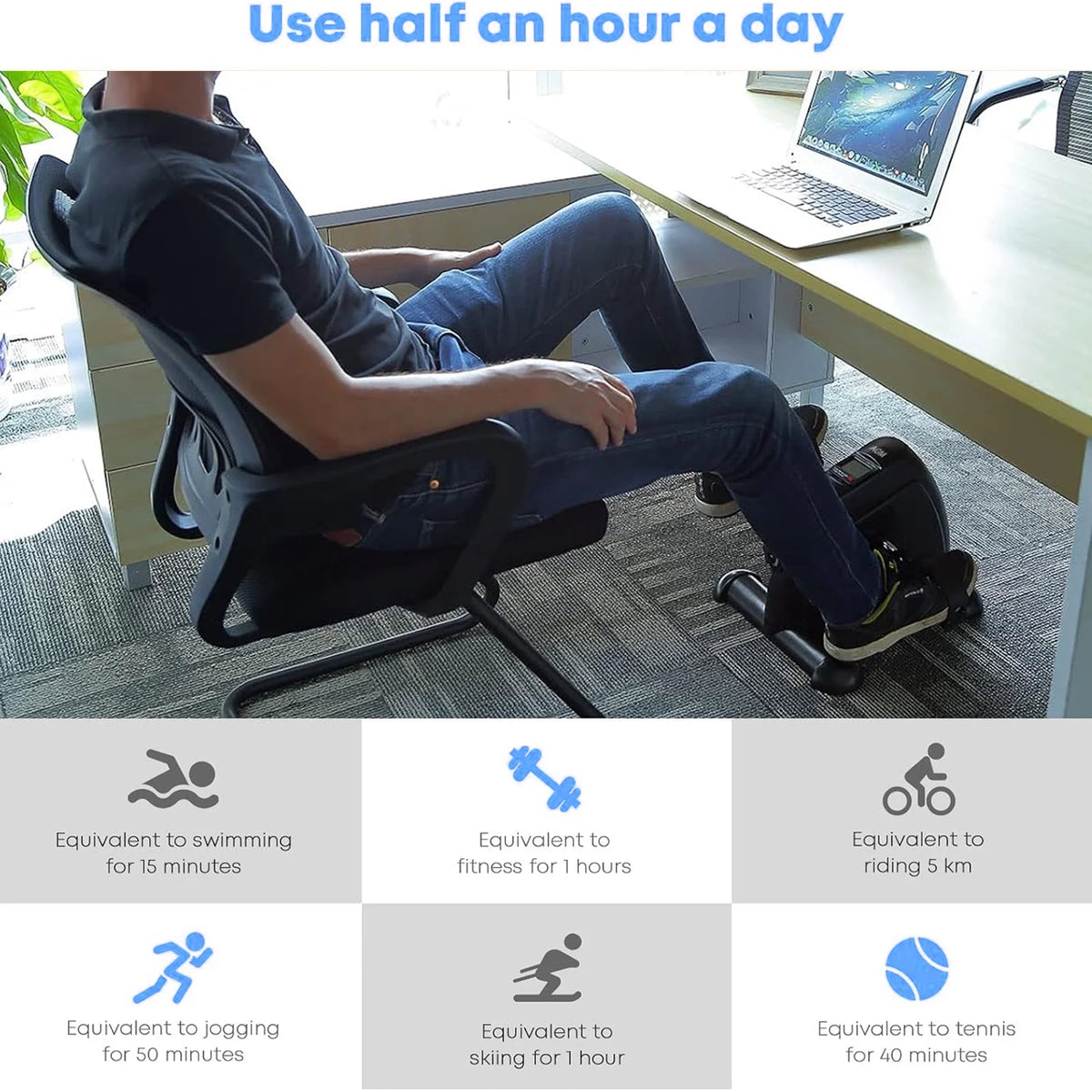 Black Under Desk Exercise Bike with LCD Display O3071