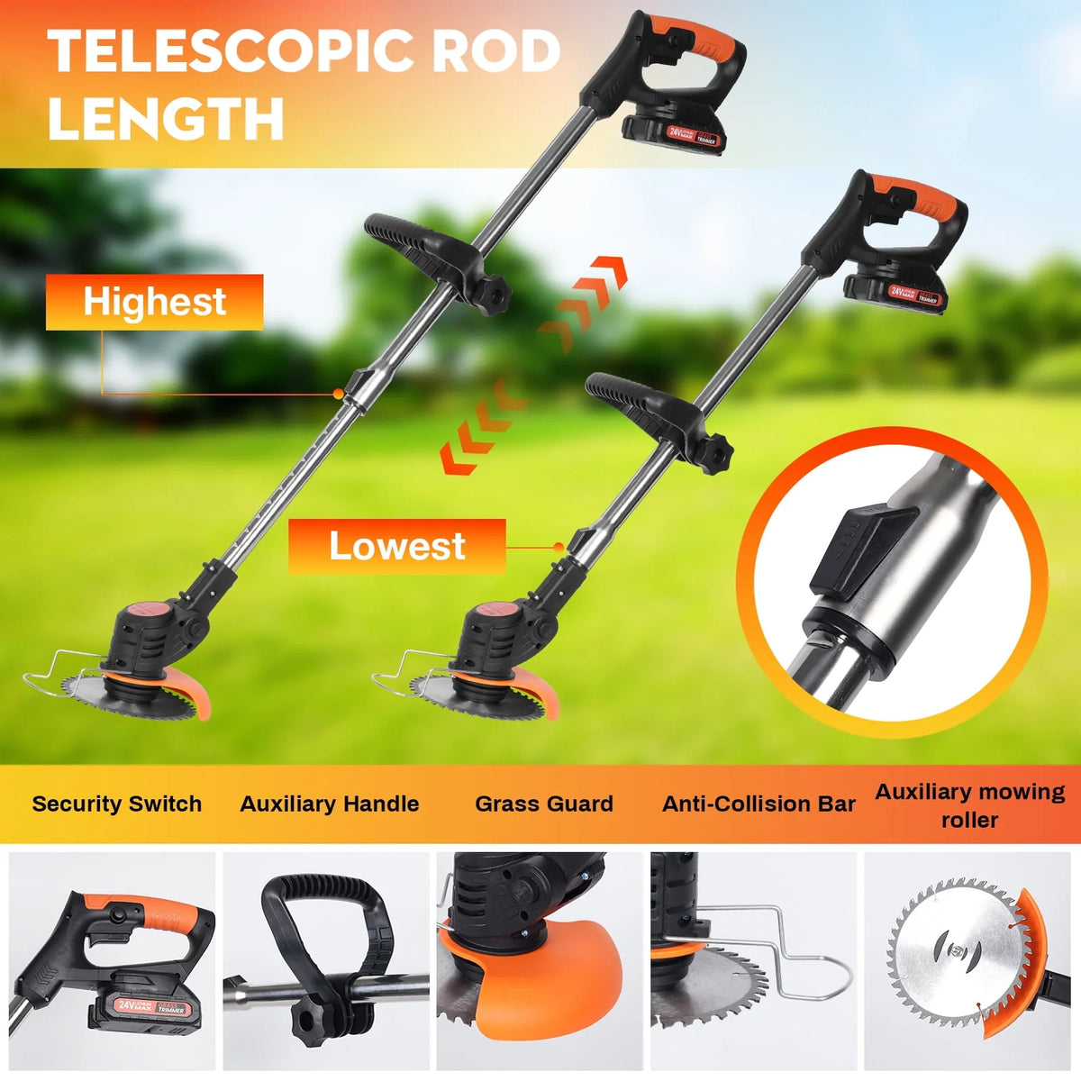 Cordless String Trimmer with 3 Cutting Blades Q9525