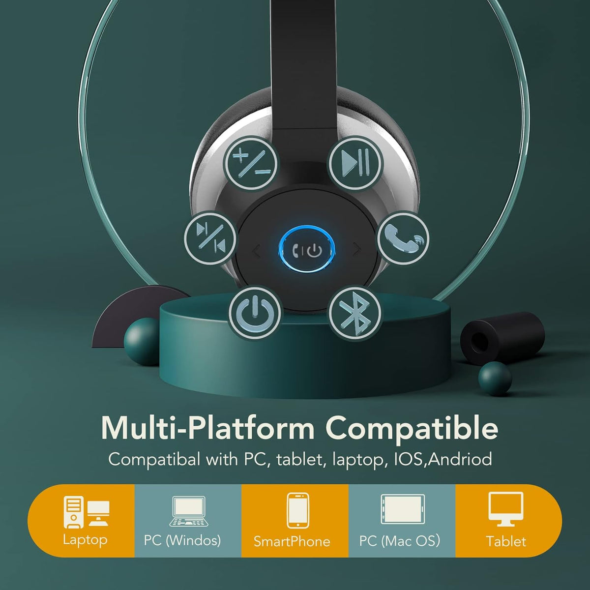 Bluetooth Headphones with Microphone, Wireless On Ear 22H Battery Life, Pack of 2 E9022