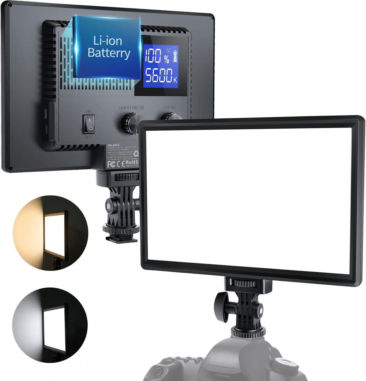 LED Video Light 3200K-5600K Bi-Color CRI95+ LCD Display USB Camera Light W87544