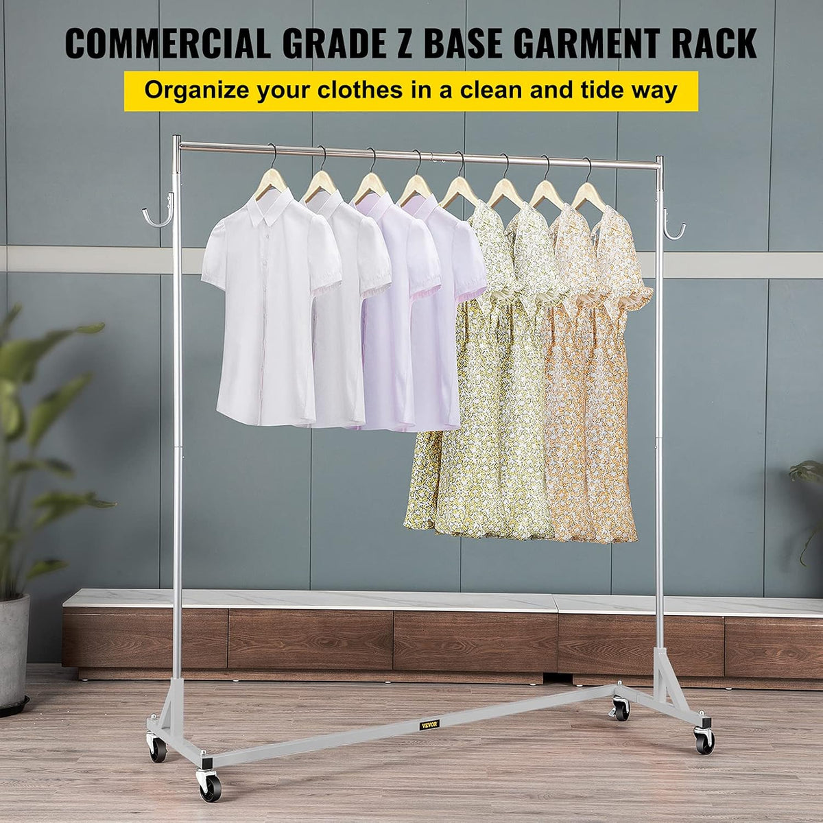 Height Adjustable Rolling Steel Garment Rack N250945