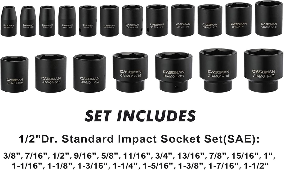 19 Piece 1/2-Inch Drive SAE Shallow Impact Socket Set F733426