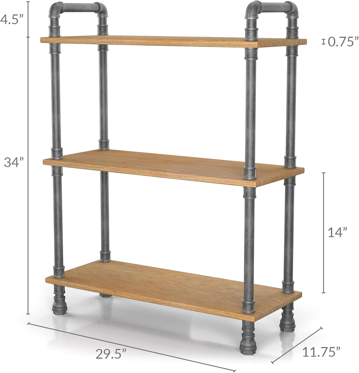 3-Tier Pine and Metal Bookshelf F860