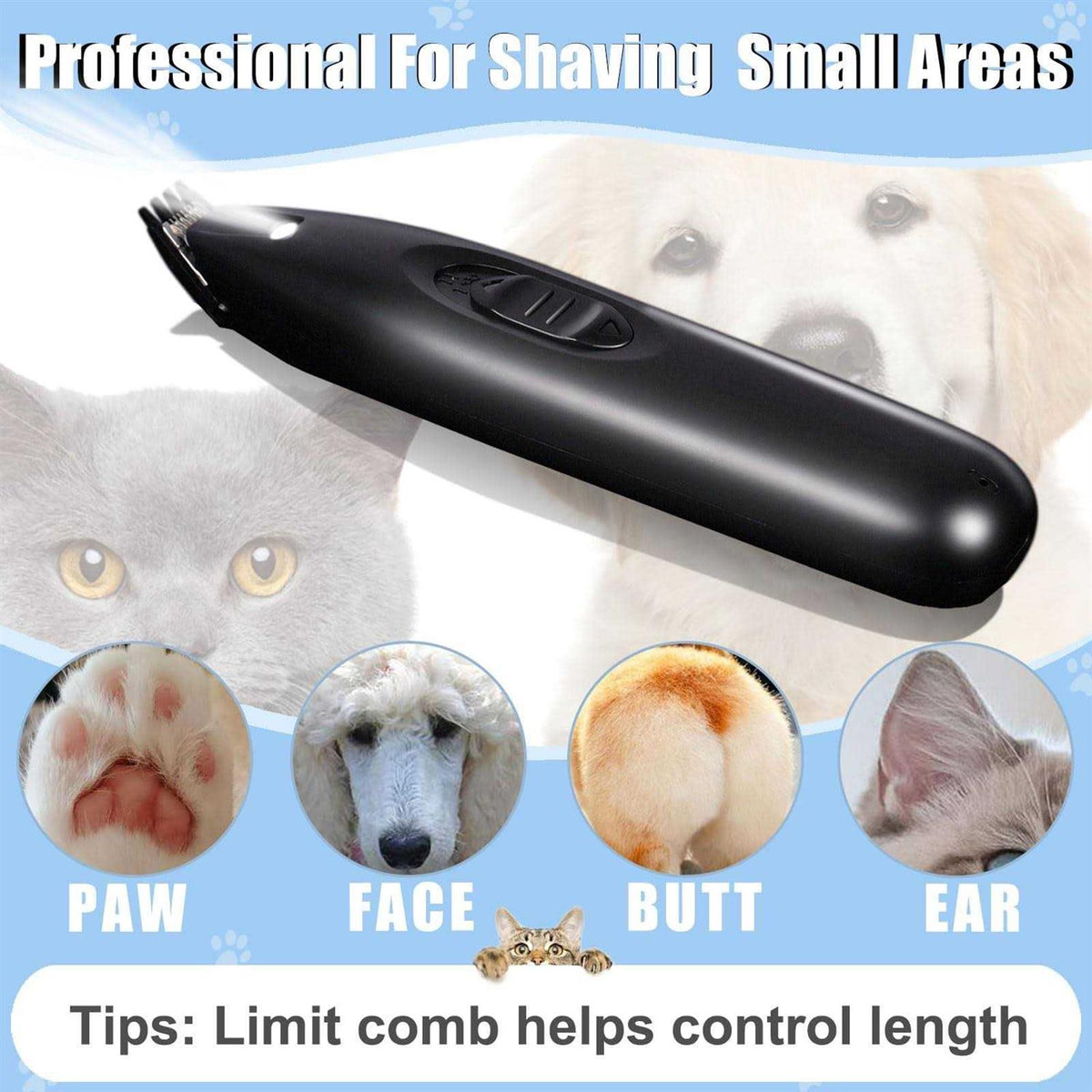Dog Paw Trimmer with LED Cordless Rechargeable Dog Clippers U160289