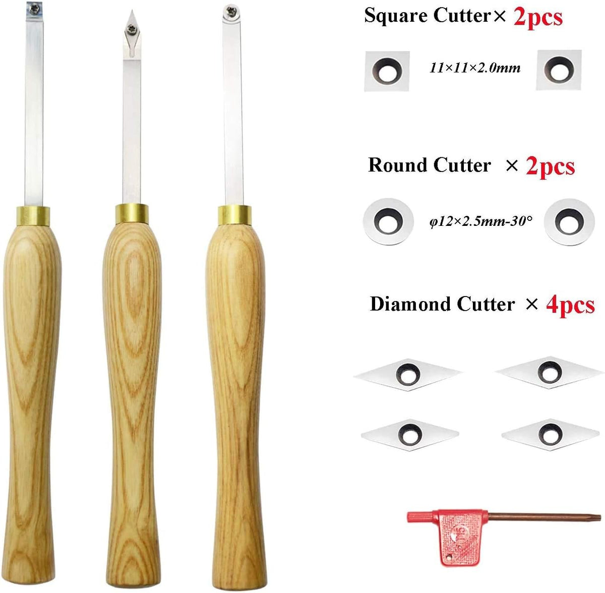 3 Pc Carbide Tipped Wood Lathe Turning Tools Set with Wood Handle F781478
