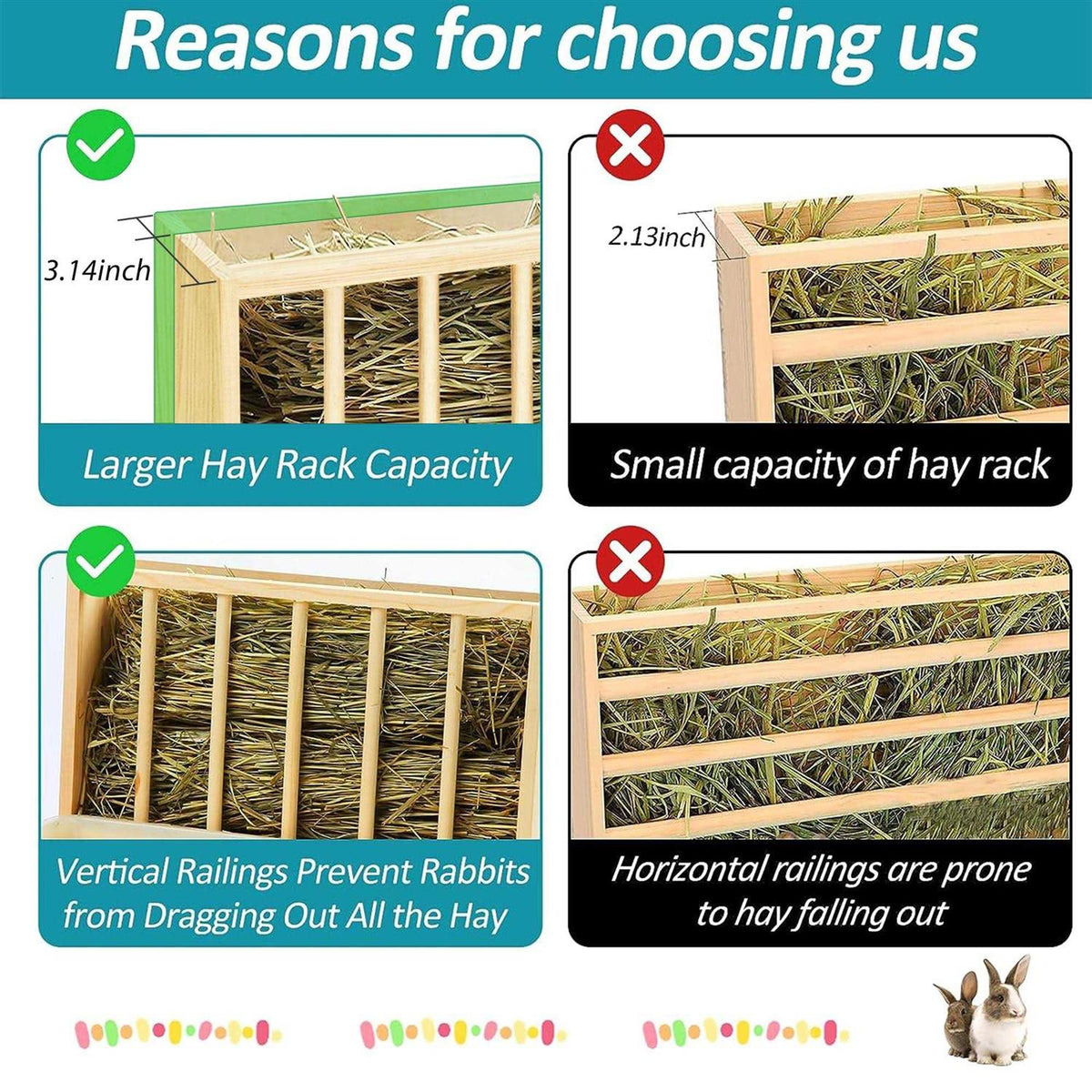 3 in 1 Rabbit Hay Feeder with Litter Box Wooden Hay Holder B73066
