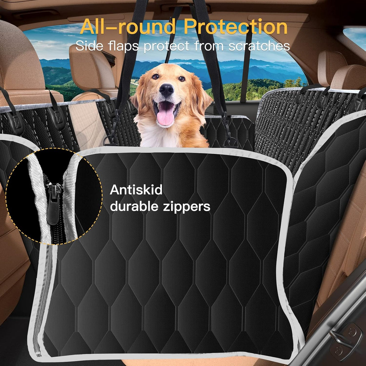 100% Waterproof Nonslip Scratchproof Dog Car Seat Cover with Mesh Window, Black E8885