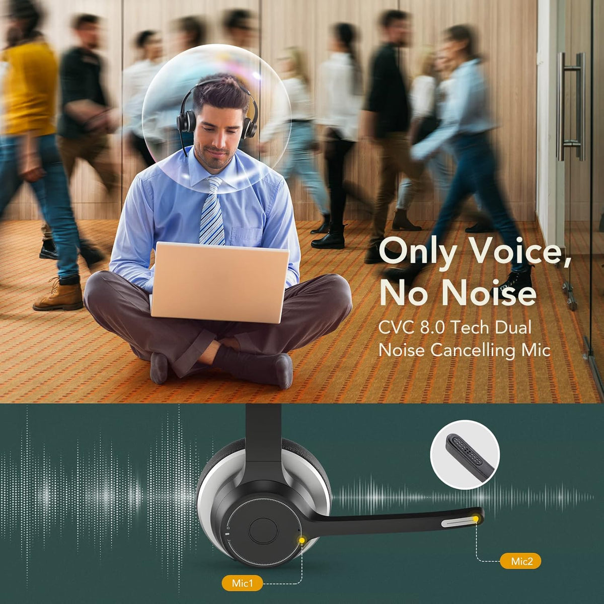 Bluetooth Headphones with Microphone, Wireless On Ear 22H Battery Life, Pack of 2 E9022